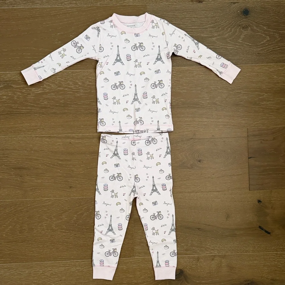 Kids Pajama Set - Pink Paris Print Long Sleeve Pajamas